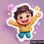 라바 관련 이모티콘과 스티커 소개 - A vibrant, animated digital sticker of a cheerful character bursting with energy, jumping joyfully w...