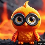 라바 캐릭터의 심리학적 매력 - A charming animated character named Lava with warm orange, red, and yellow tones, featuring large, s...