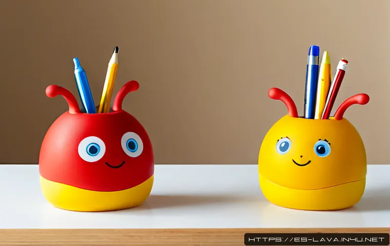 라바의 인기 요소를 반영한 제품 디자인 - Photorealistic product design concept on a clean studio table: a playful pair of small, rounded yell...